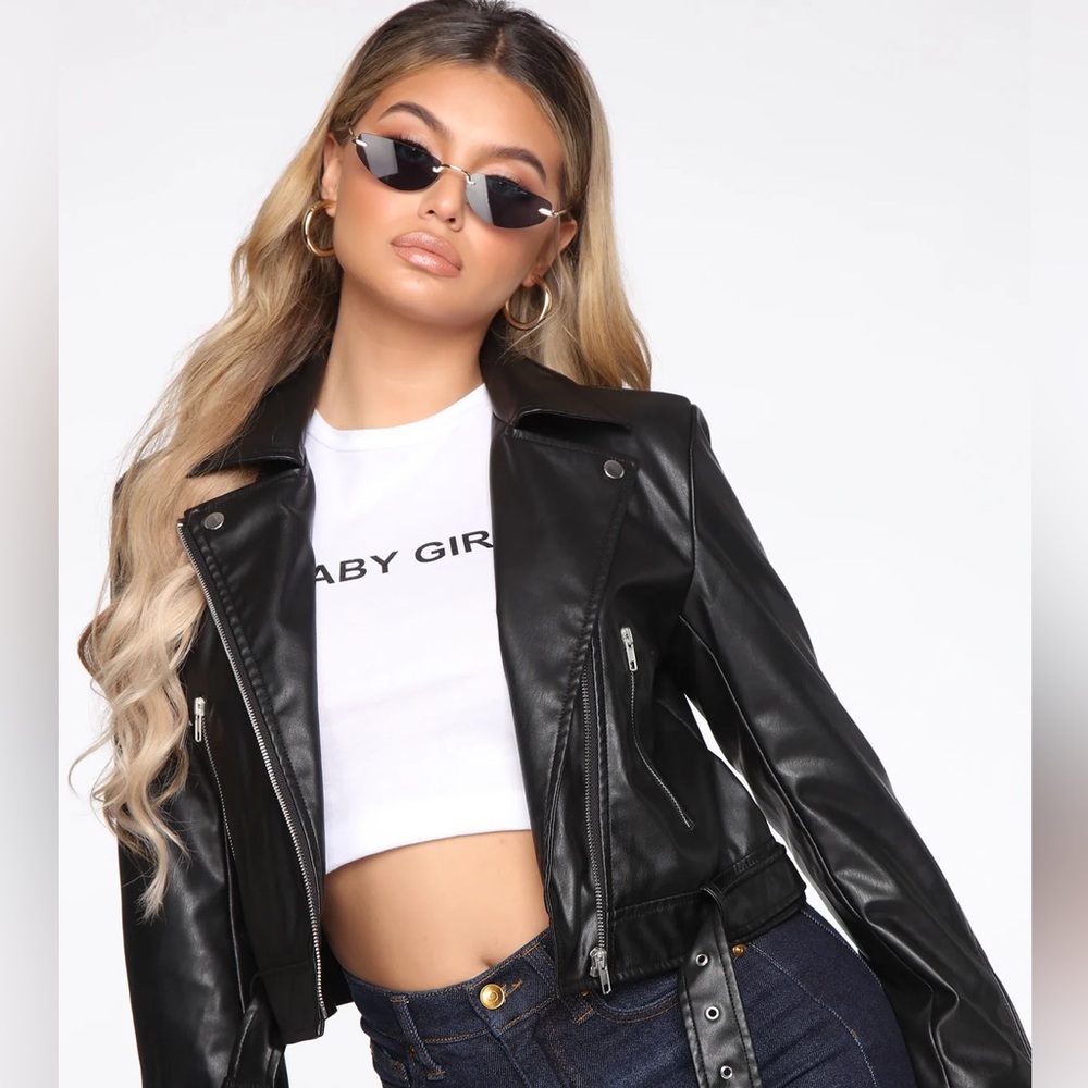 AKIRA Sleek Black Faux Leather Moto Jacket